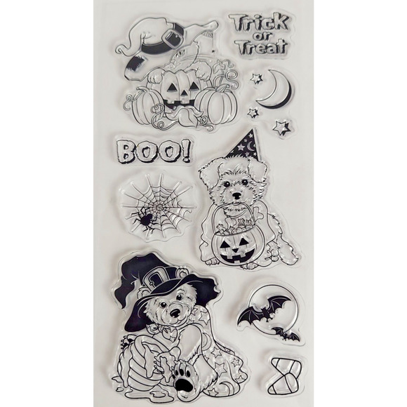 Halloween Silicone Clear Stamps for DIY Scrapbooking Dogs Pumpkins Bat Boo Trick - Picture 1 of 7